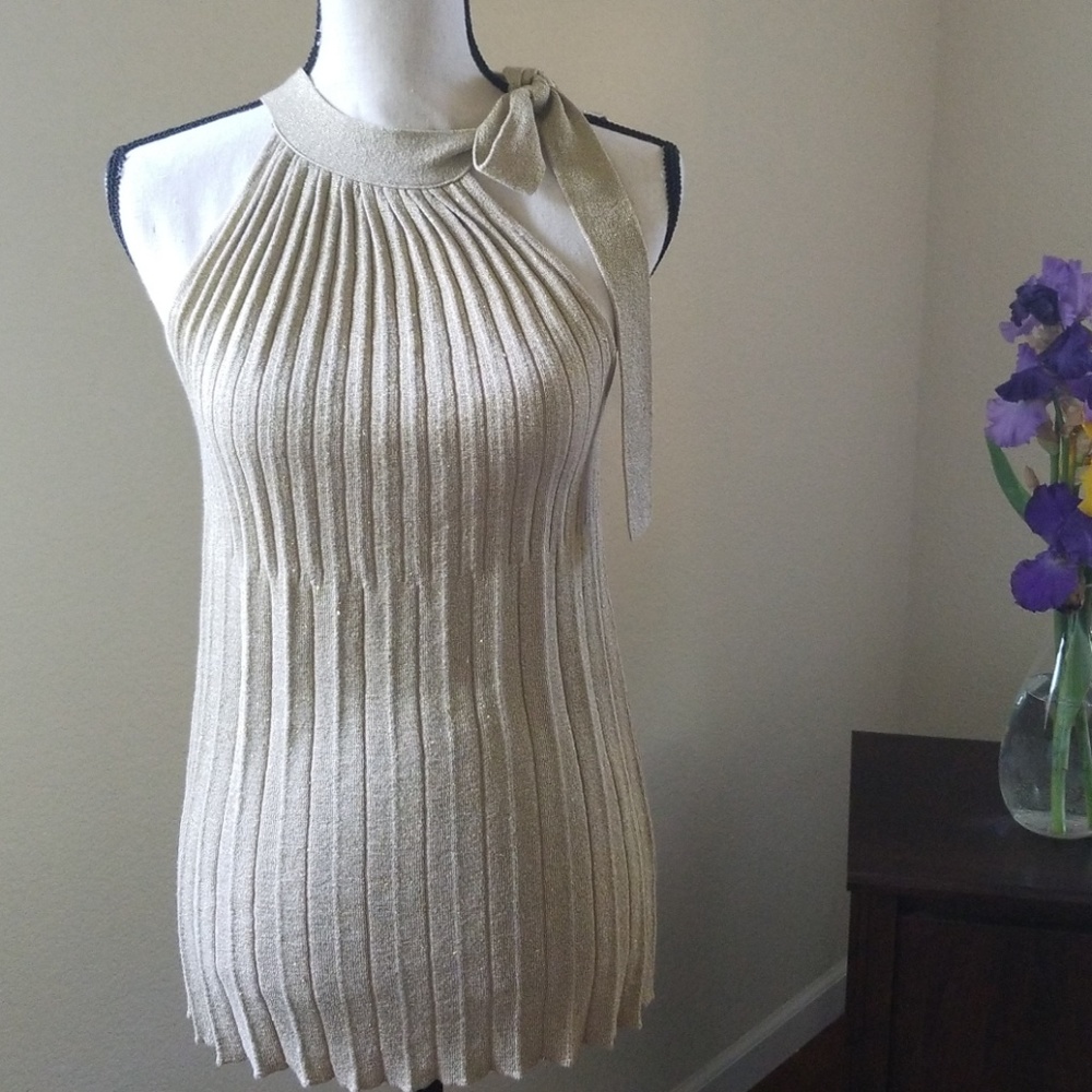 Cache Gold Sparkle Ribbed Knotted Top